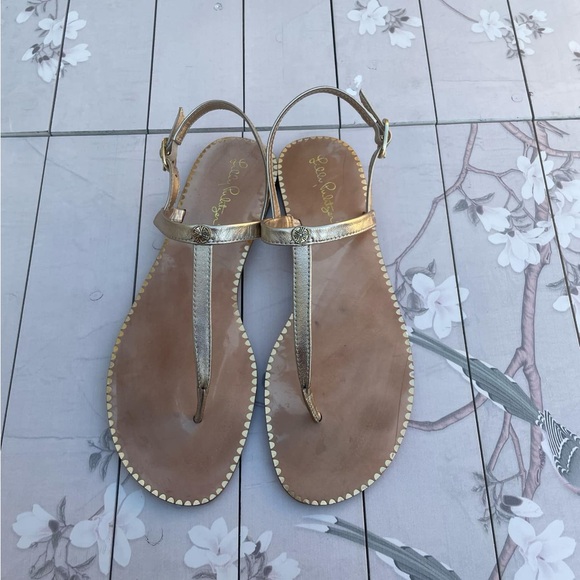 Lilly Pulitzer Shoes - Lilly Pulitzer Gold and Tan Sandals T-Strap Design